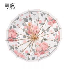 美度（MAYDU） M3166彩胶防晒防紫外线女晴雨两用16骨太阳伞三折遮阳伞玫语花香