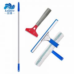 兰诗（LAUTEE）铝合金杆玻璃清洁套装玻璃擦窗器 （单杆1.2米+玻璃刮+T头擦+铲刀）四件套 L-2021