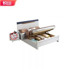 悦山 现代简约白色压纹木床撞色卧室床 不含床垫床头柜 气动高箱 1200*2000*1060mm