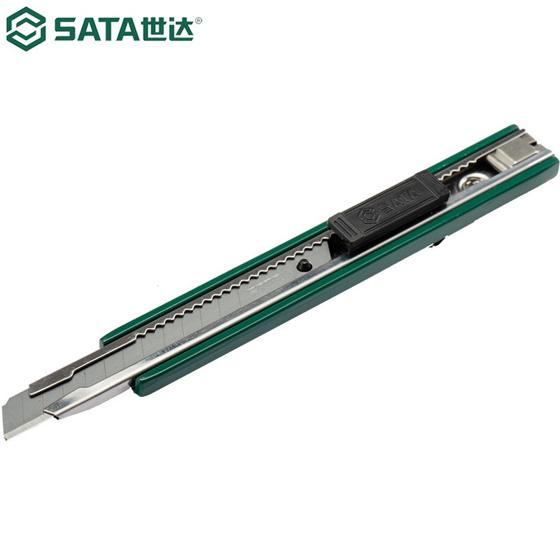 世达（SATA） 93424A 9mm锌合金美工刀壁纸刀安全开箱刀裁纸刀金属柄推钮刀架 锌合金美工刀13节9x80MM 93424A