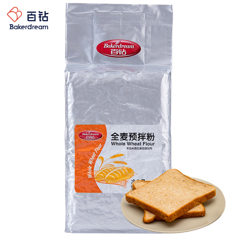 百钻 全麦预拌粉1kg 粗粮小麦粉 含麦麸面包机用面点粉欧包烘焙原材料