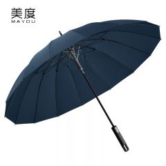 美度（MAYDU） 16骨莲花骨长柄伞加大双人防风晴雨伞两用男士商务雨伞抗风M1615雾霾蓝