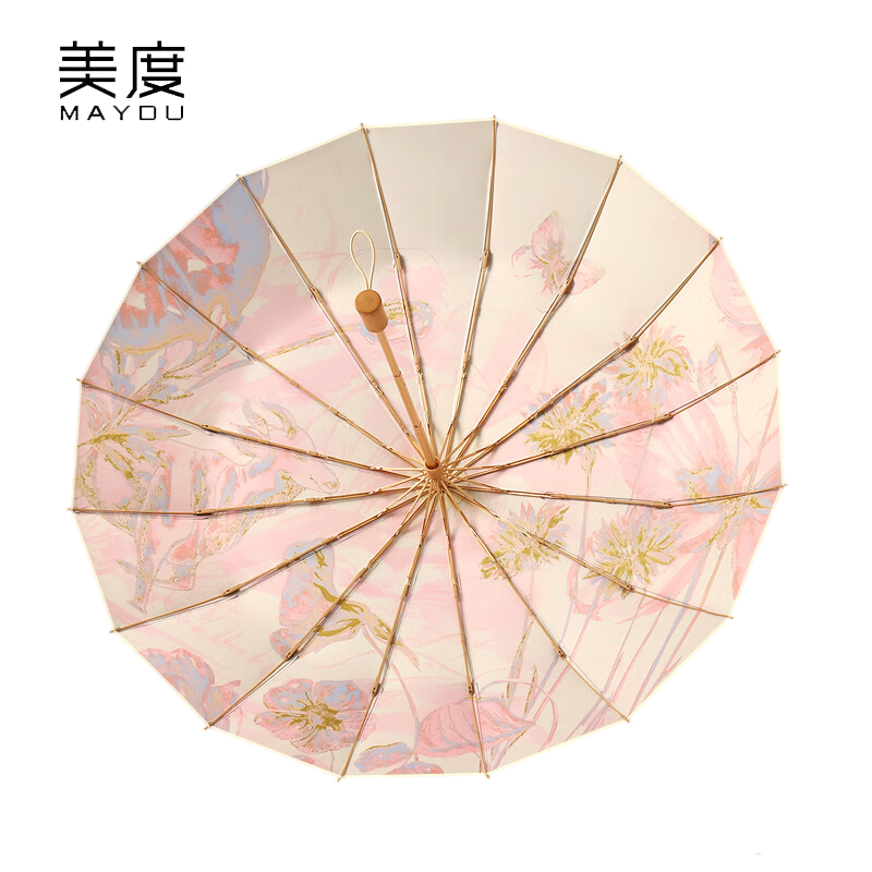 美度（MAYDU） M3166彩胶防晒防紫外线女晴雨两用16骨太阳伞三折遮阳伞金粉世家