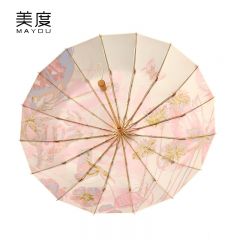 美度（MAYDU） M3166彩胶防晒防紫外线女晴雨两用16骨太阳伞三折遮阳伞金粉世家