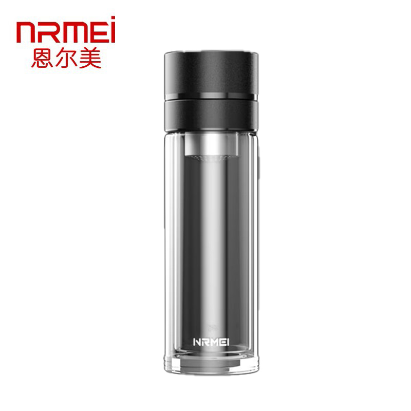 恩尔美（nRMEi） 一键开盖玻璃杯车载双层玻璃茶水分离杯泡茶杯车载水杯速开玻璃杯350ml黑色B110-001
