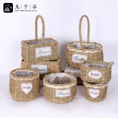 九千谷 1716编织插花花篮手提手工篮子鸡蛋装饰家居中号摆件绿植花盆