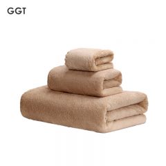 GGT 日本雪花绒浴巾不掉毛加厚款毛巾成人大浴巾速干男女洗澡裹巾套装 浅咖三件套 浴巾+毛巾+方巾浅咖色
