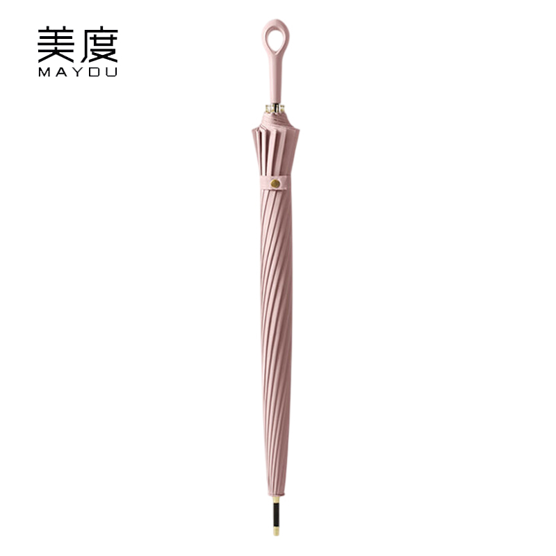 美度（MAYDU） M1613长柄伞加固加大防水抗风日系清新雨伞16骨珊瑚粉