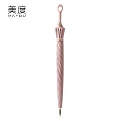 美度（MAYDU） M1613长柄伞加固加大防水抗风日系清新雨伞16骨珊瑚粉