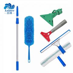 兰诗（LAUTEE）伸缩杆玻璃清洁套装（双节杆2.4米+玻璃刮+T头擦+铲刀+除尘掸+老虎夹） L-2023