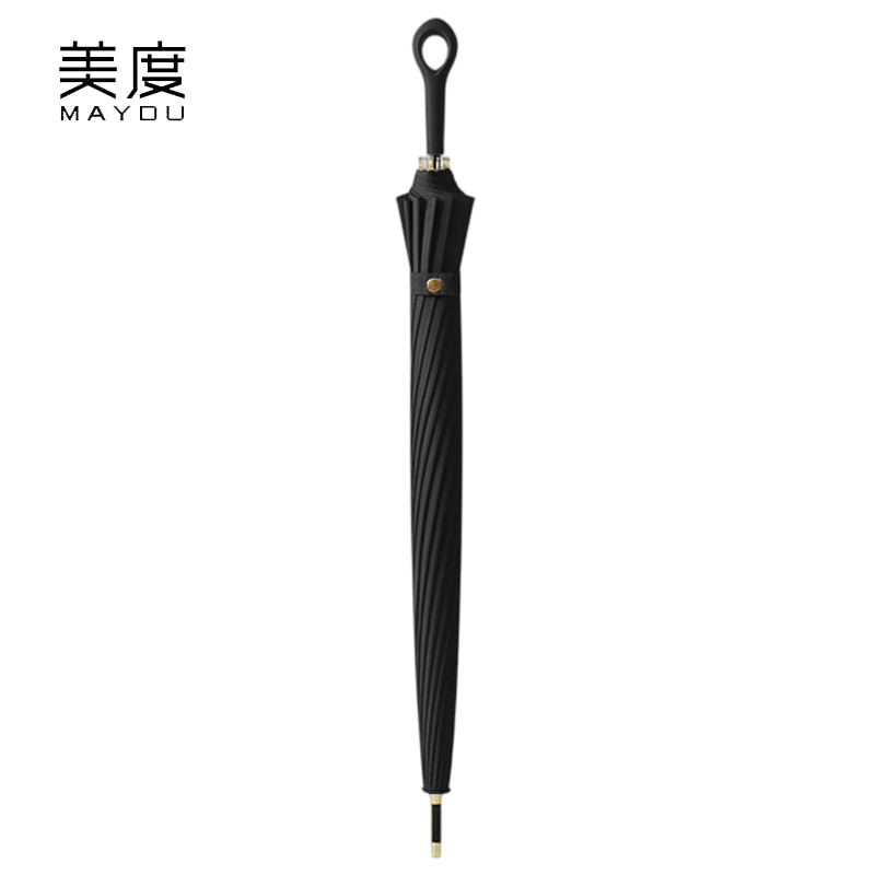 美度（MAYDU） M1613长柄伞加固加大防水抗风日系清新雨伞16骨曜石黑