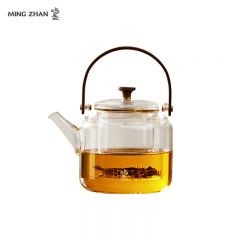 鸣盏 MZ8021A煮茶玻璃烧水壶耐高温可加热蒸煮二用提梁壶泡茶具煮茶器（煮茶款） 600ml