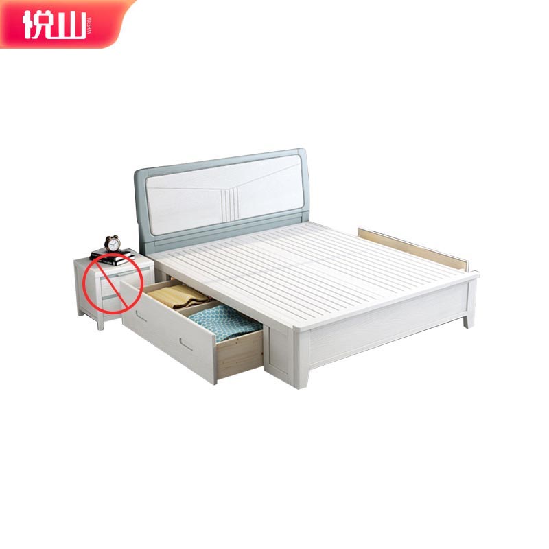 悦山 北欧木质床家用简约压纹木床不含床垫床头柜 双抽高箱 1500*2000*1060mm