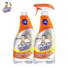 威猛先生 厨房一站式油污清洁剂油污净瓶装补充替换装灶台油烟机溶油除菌 元气柠檬 500g瓶+500g瓶补