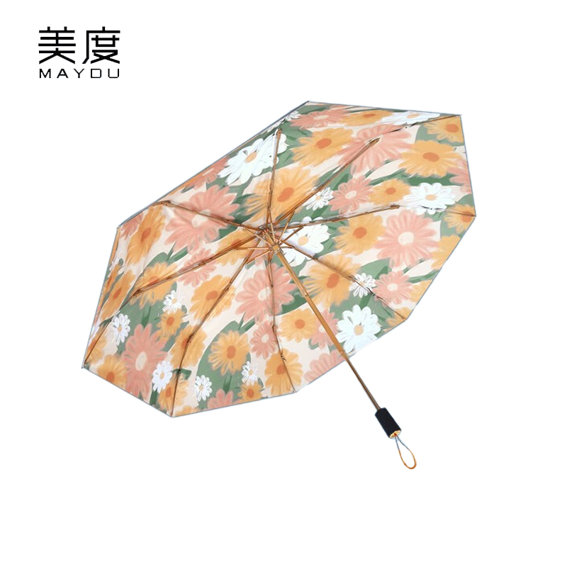 美度（MAYDU） M3105三折双层银胶太阳伞防晒防紫外线晴雨两用遮阳伞插画风雨伞秋菊