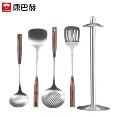 康巴赫（KBH） KSF-T5铲勺五件套304不锈钢锅铲套装胡桃木手柄锅铲煎铲汤勺火锅勺漏勺铲勺