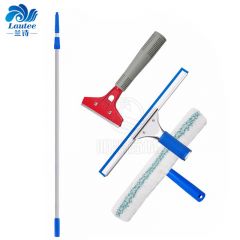 兰诗（LAUTEE）伸缩杆铝合金杆玻璃清洁套装 双节杆4.5米+玻璃刮+T头擦+铲刀 四件套 L-2021