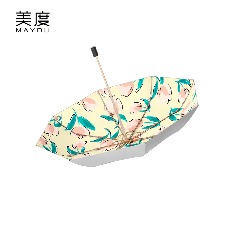 美度（MAYDU） M3108三折钛银胶防晒防紫外线晴雨伞加固抗风折叠雨伞插画系列太阳伞郁金香黄