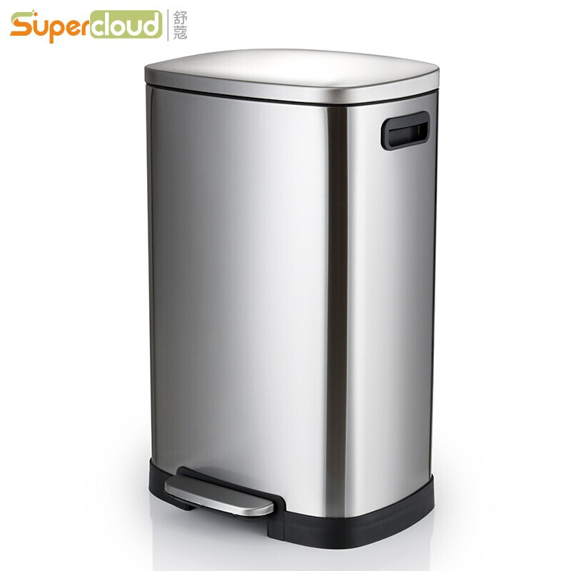 舒蔻（Supercloud） 大垃圾桶脚踏式车站大厅大容量翻盖不锈钢垃圾桶【单桶50L】