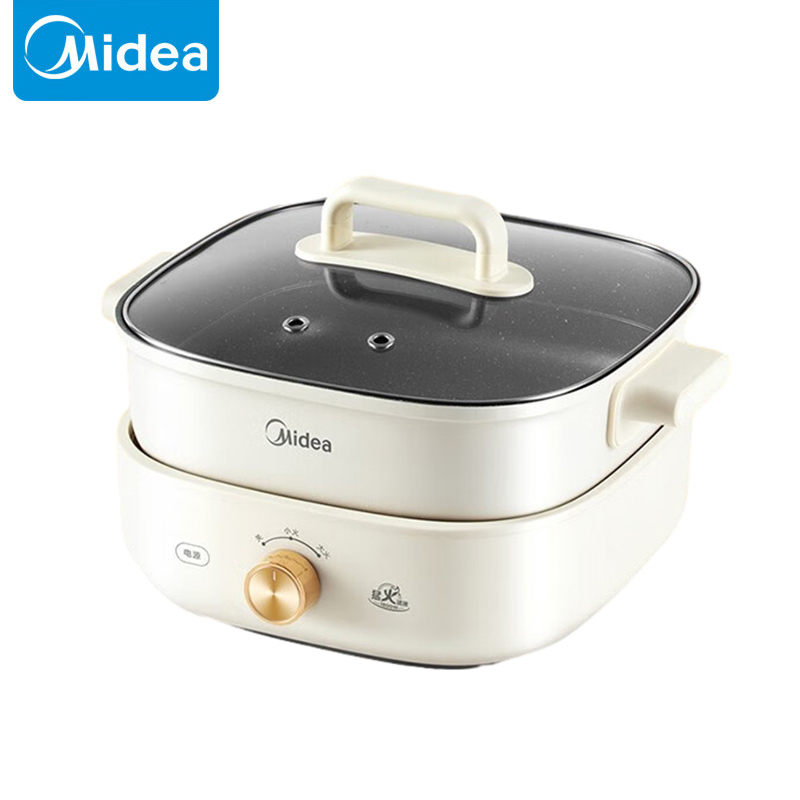 美的（Midea） 电火锅 电煮锅 电炒锅多功能用途锅电煎锅家用一锅多用 速沸火锅专用锅6L大容量 经典平底锅 HGS303001