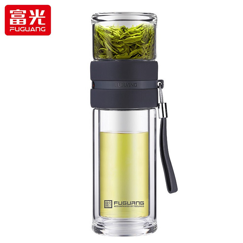 富光（FUGUANG） G1609-SH-290紫金泡茶师茶水分离玻璃杯蓝色双层高硼硅玻璃杯大容量泡茶杯便携随手杯过滤水杯子