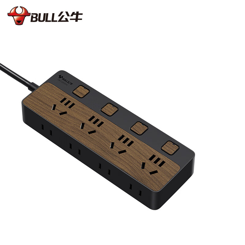 公牛（BULL）接线板 插座 插排 插线板 新国标插座8位分控1.8米 黑色木纹 GN-R1443