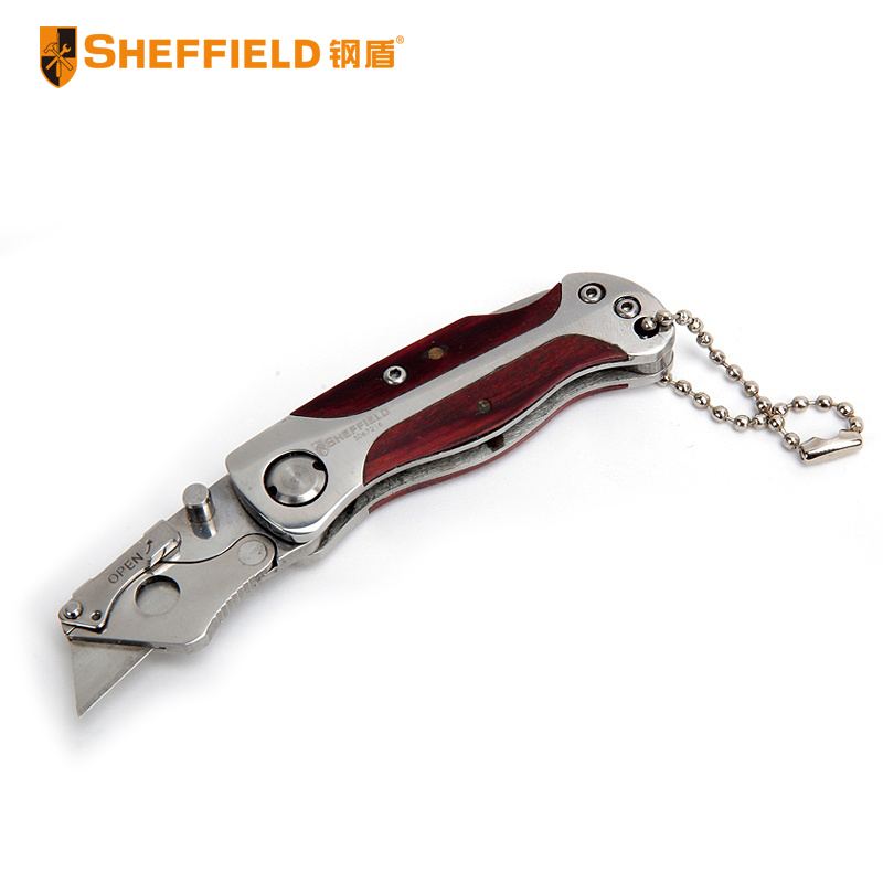 钢盾 （SHEFFIELD ） S067216 不锈钢 壁纸刀 小学生用 折叠美工刀 大小号重型割刀 裁纸刀 迷你型彩木柄93-65mm