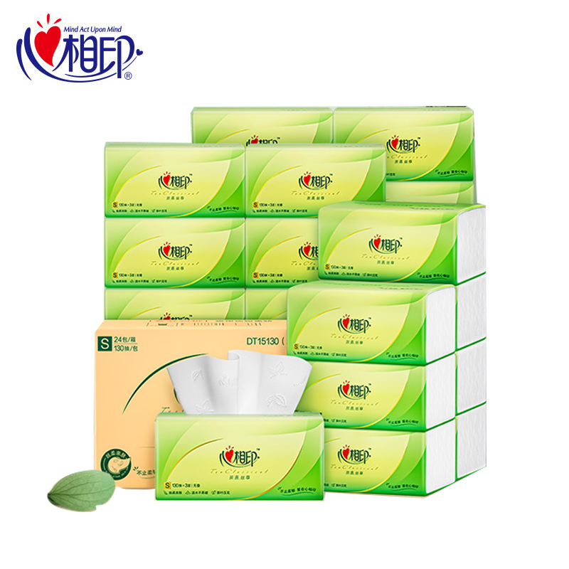 心相印 DT15130茶语丝享塑装面巾纸3层*130抽*24包箱装