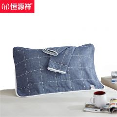 恒源祥  全棉提花家用枕头巾亲肤透气纱布枕巾蓝格子50*80cm*2