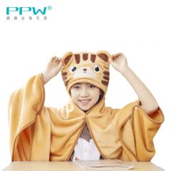 PPW 儿童连帽休闲毯披肩午睡毯沙发毯空调毯宿舍午休毯子学生斗篷夏季活力萌虎221801P0900MY1