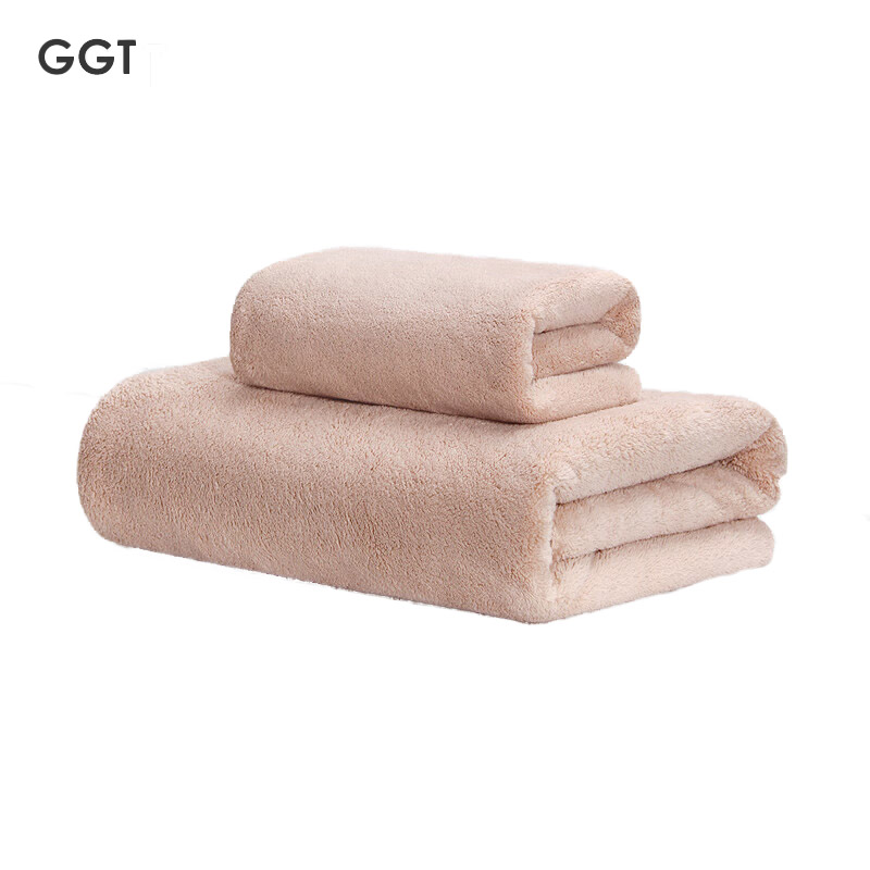 GGT 雪花绒浴巾两件套男女家用高档裹巾吸水速干不掉毛毛巾浅咖色