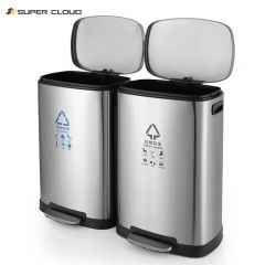 舒蔻 大垃圾桶脚踏式车站大厅大容量翻盖不锈钢垃圾桶大号学校博物馆酒店大堂分类垃圾桶【双桶100L】