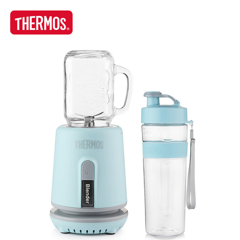 膳魔师（THERMOS） 小型便携式迷你电动多功能料理机果蔬机榨汁杯自动断电梅森杯400ml+果汁杯600ml多功能果汁机 EHA-2264A-BA蓝色