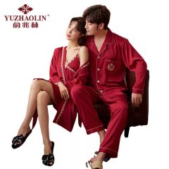 俞兆林 红色ZY-SYM082红色结婚冰丝仿真丝情侣家居服男士 2XL