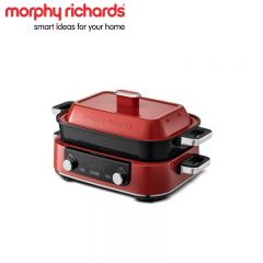 摩飞（Morphyrichards） 二代多功能料理锅鸳鸯火锅5升定时预约大屏触控煮锅英伦红标配【深锅+牛扒盘+蒸格】MR9099