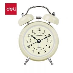 得力（deli） 迷你夜光闹钟家庭卧室床头钟学生专用起床神器开学必备黄色9024