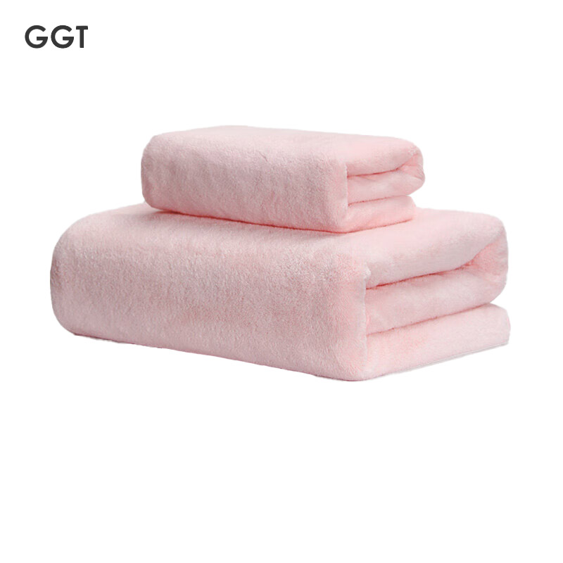 GGT 雪花绒浴巾两件套男女家用高档裹巾吸水速干不掉毛毛巾樱若色