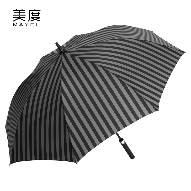 美度（MAYDU） M1152男士商务条纹雨伞抗台风大号双人长柄防风半自动直杆伞黑色