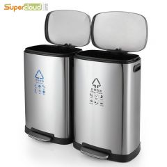 舒蔻 Supercloud 大垃圾桶脚踏式车站大厅大容量翻盖不锈钢垃圾桶大号学校博物馆酒店大堂分类垃圾桶【双桶100L】