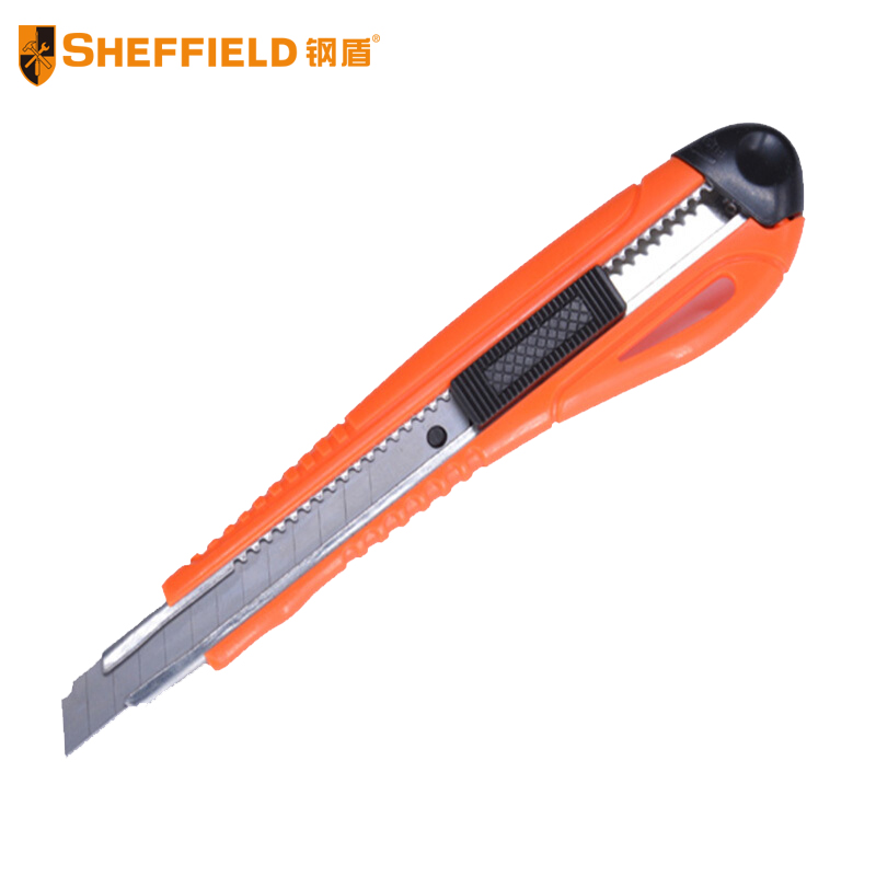 钢盾 （SHEFFIELD ） S067005 9mm塑柄带护套美工刀 美工刀大号金属壁纸刀墙裁纸刀片小号工具刀重型工业用小刻刀（12把起发）