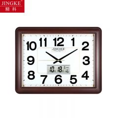 精科（JINGKE） 0352新款大钟表挂钟现代简约时钟挂墙家用时尚挂表客厅石英钟31英寸液晶款橡木色
