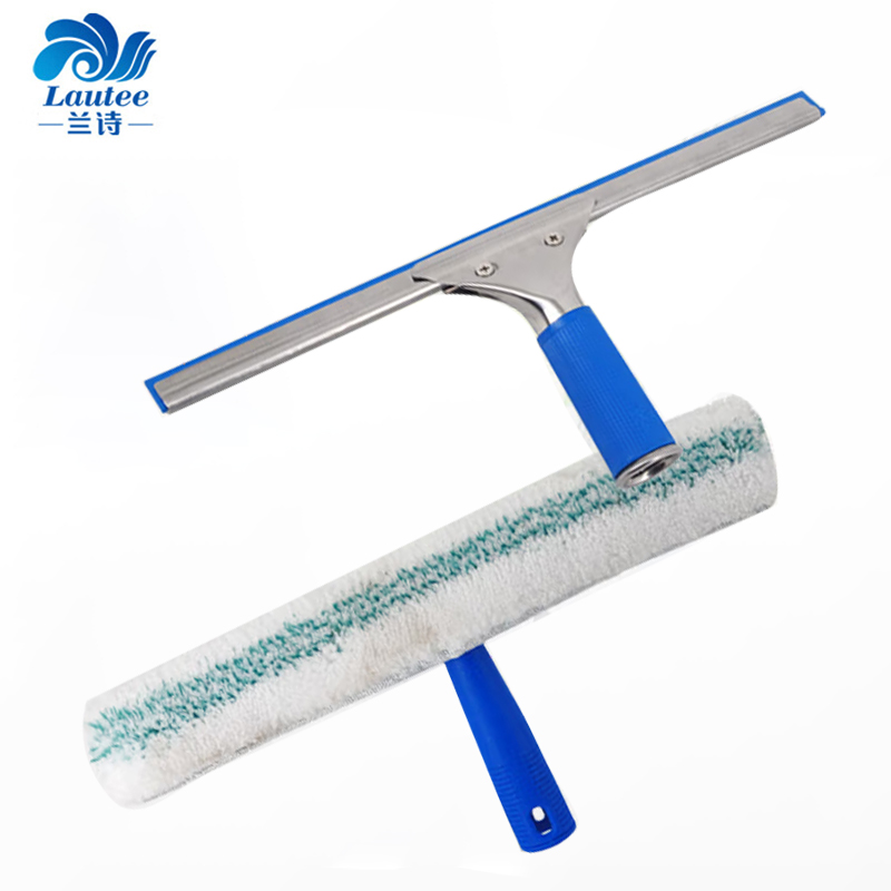 兰诗（LAUTEE） 擦玻璃伸缩杆玻璃刮 涂水器  玻璃擦刮水器 2件套（玻璃刮+T头擦） 双节杆2.4米