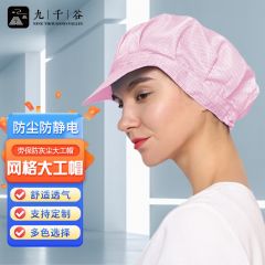 九千谷防静网格电工帽 防尘帽鸭舌男女大工帽防静电帽无尘帽 粉色 均码