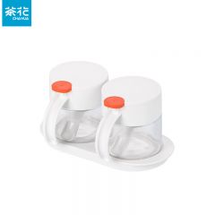 茶花（CHAHUA）008001圆点双组玻璃调味瓶玻璃瓶身按压开盖