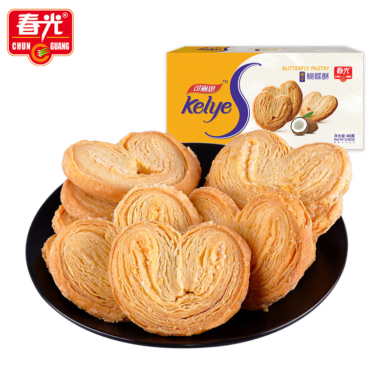 春光 海南特产 椰子蝴蝶酥80g 椰子饼干蝴蝶酥甜点饼干海南特产休闲食品零食办公室下午茶