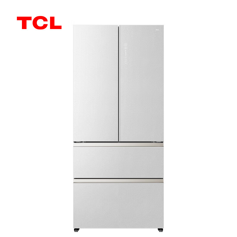 TCL 470升法式四开门多门58cm超薄零嵌入式白色玻璃面板风冷家用电冰箱杀菌除味一级能效 R470P12-DQ