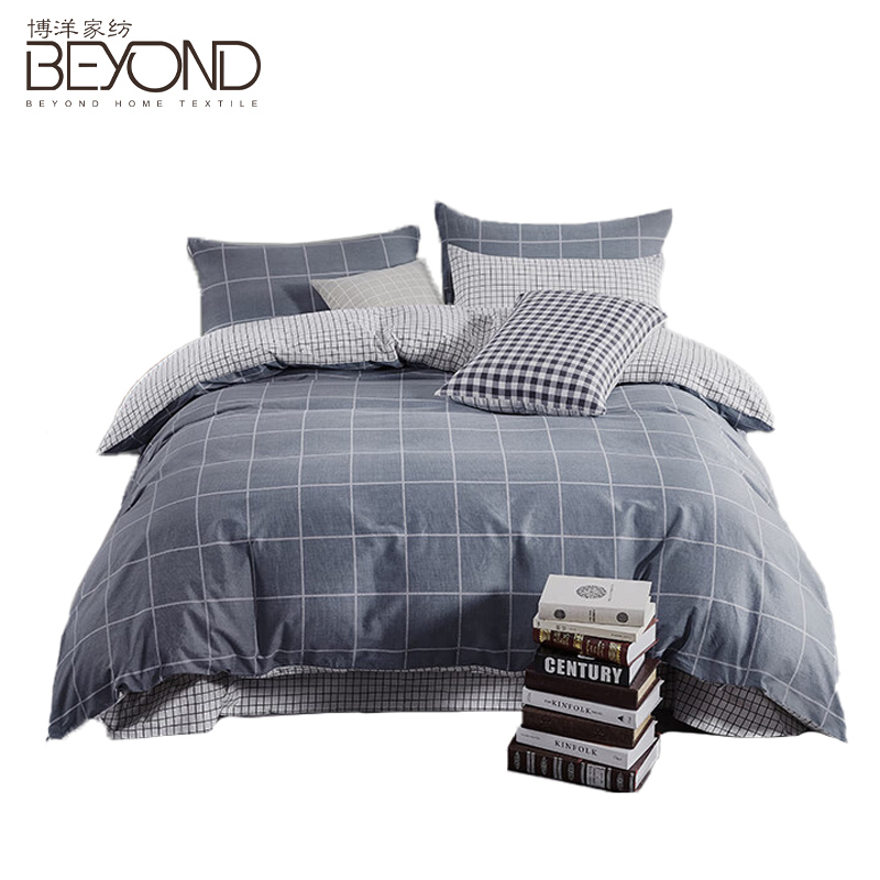 博洋家纺（BEYOND HOME TEXTILE） 纯棉四件套简约条纹双人床单被套全棉套件格爵200*230cm