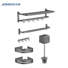 九牧（JOMOO） 9394157-LH-1 挂件卫生间可折叠枪灰浴巾架 置物架毛巾架 灰色 7件套