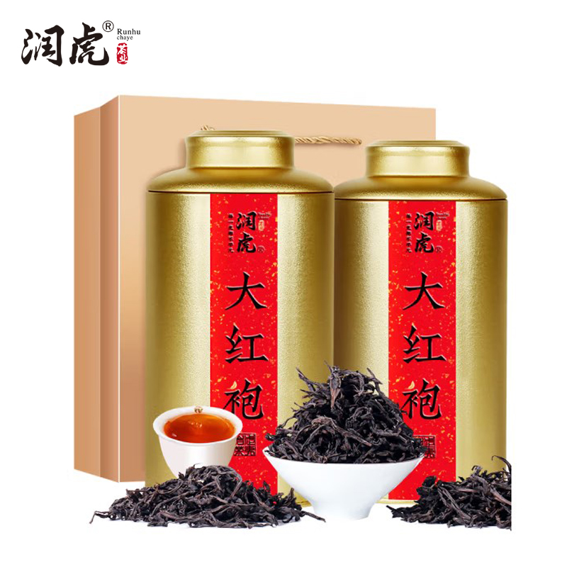 润虎 大红袍320g（160g*2）茶叶 武夷岩茶 罐装乌龙茶 一级大红袍 礼袋装