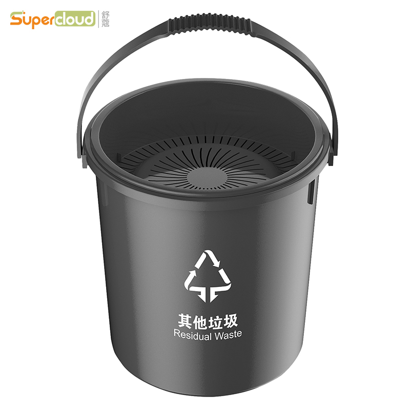 舒蔻 （Supercloud）新国标分类垃圾桶家用厨房带盖带滤网大号圆形茶渣沥水桶其他垃圾手提式 15L灰/其他